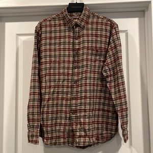 GH BASS EARTH Men’s brown red & tan plaid flannel 100%Cotton button down shirt L